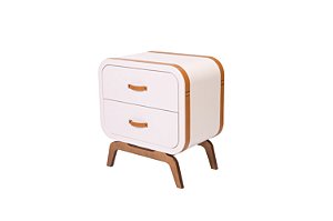 Mesa de Cabeceira Assuncion - Branca/Couro Caramelo - Alto Padrão Móveis.