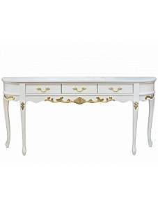Aparador Oval Luiz XV 03 Gavetas - Branco/Dourado - Alto Padrão Móveis.