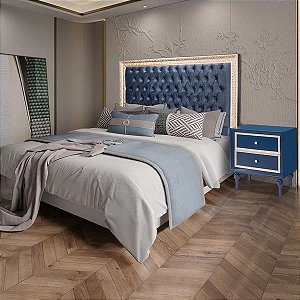 Cabeceira Queen Barcelona - Moldura Entalhada/Azul Gloss - Alto Padrão Móveis.