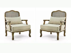 Conjunto 02 Poltronas King - Imbuia Envelhecido/Bege - Alto Padrão Móveis.