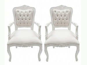 Conjunto 02 Cadeiras Luiz XV C/Braço Entalhada Off White - Alto Padrão Móveis.