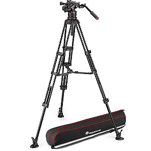 Manfrotto 612 Nitrotech | Cabeça de Vídeo Fluida e Tripé de Alumínio de Pernas Duplas com Spreader Médio