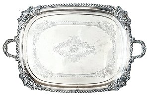 Tabuleiro com alças espessurado a prata trabalhado .