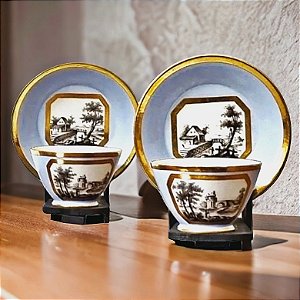 Par de xícara com pires em porcelana Sévres Império francês