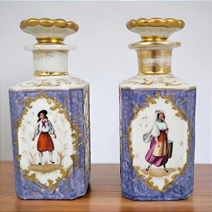 Antigo par de perfumeiro em porcelana francesa esmaltada