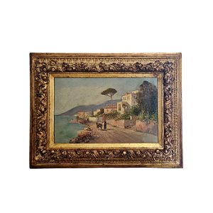 Quadro europeu com moldura dourada.
