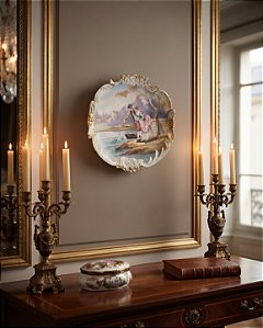 Antigo prato de parede em porcelana francesa