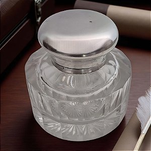 Tinteiro de cristal com tampa em prata francesa