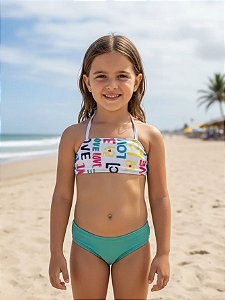 Biquíni Infantil Verde Água com Top Love