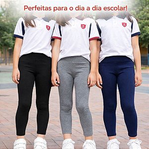 Kit 3 Calças Legging Escolar Infantil Suplex Premium