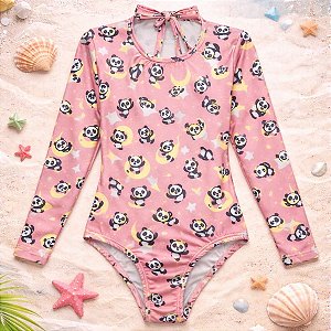Maiô Infantil Manga Longa Panda Romantic Forrado