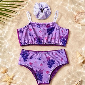 Biquíni Infantil Roxo Uvas e Borboletas + Xuxinha Brinde