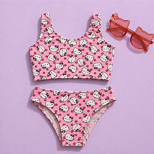 Biquíni Infantil Estampado gatinho rosa + Óculos Brinde