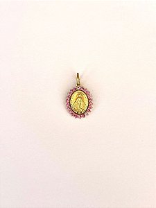 PINGENTE MEDALHA MILAGROSA SAFIRA ROSA