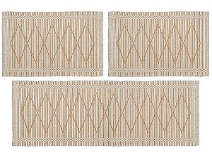 Jogo de tapete artesão losango 3 peças marrom claro