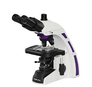 Microscópio Biológico Trinocular de Ótica Finita Acromático LED 3W Aumento 1600X Revólver 5 Objetivas New Optics