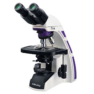 Microscópio Biológico Binocular de Ótica Infinita Planacromático LED 3W Aumento 1600X Revólver 5 Objetivas New Optics