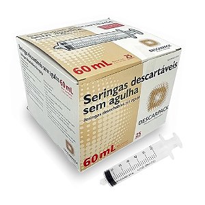 Seringa Hipodérmica sem Agulha bico Luer Slip 60mL - CX/ 25UN - Descarpack