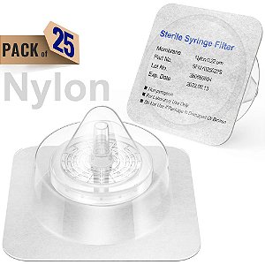 Filtros para seringa Nylon estéril, membrana 0.22mm , diametro 25mm, pcte 25 unid KsTek