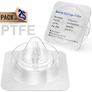 Filtros para seringa PTFE esteril, poro 0.22mm, diametro 25mm, pcte 25unid Ks Tek