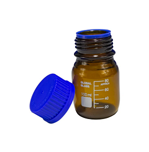 Frasco Reagente de Vidro Boro 3.3 com Tampa de Rosca PP Azul 100ml - Âmbar - 01 unidade-  Global