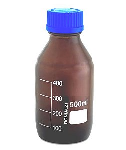 Frasco Reagente C/Tampa Azul Autoclavavel Âmbar 500Ml Ronialzi