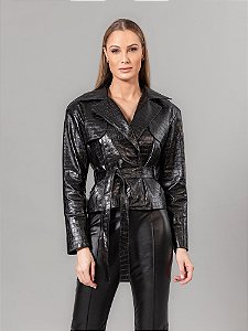 Casaco Mini Trench de Couro Legítimo Croco - Luna