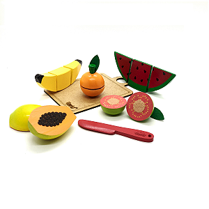 Kit 5 Frutinhas Montessori madeira frutas corte Faca + Tabua - new art