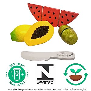 Kit 03 frutinhas madeira Kiwi Mamão Melancia + Faca New art