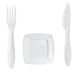 KIT CHURRASCO ACRILICO EXTRA FORTE PREMIUM 10 PRATOS 10 GARFOS 10 FACAS BRANCO