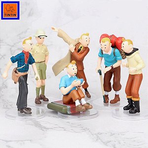 Kit 6 Bonecos Miniaturas Aventuras de Tintin