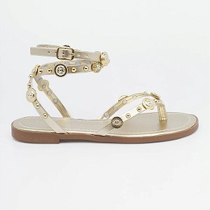 PRÉ VENDA - Moana - Sandália Rasteira Feminina de Moedas Dourada
