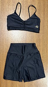 Conjunto metalizado com bolsinho - short + top
