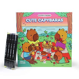 Livro de Colorir com 4 Canetinhas - Cute Capybaras