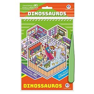 Livro Cenários 3D para Montar com Adesivos - Dinossauros - Ciranda Cultural