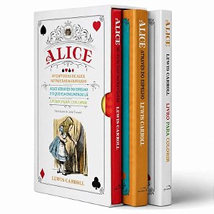 Box com 3 Livros - Alice nos País das Maravilhas + Alice Através do Espelho + Alice Para Colorir