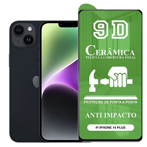 Película 9D Cerâmica Compatível com iPhone 14 Plus - Protetora Anti Impacto Queda Choque Shock Flexível Nano Gel