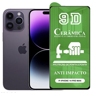 Película 9D Cerâmica Compatível com iPhone 14 Pro Max - Protetora Anti Impacto Queda Choque Shock Flexível Nano Gel