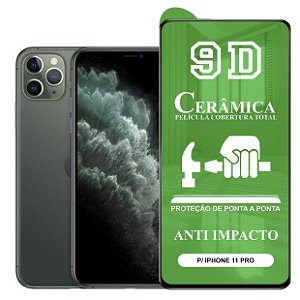 Película 9D Cerâmica Compatível com iPhone 11 Pro - Protetora Anti Impacto Queda Choque Shock Flexível Nano Gel