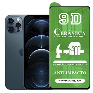 Película 9D Cerâmica Compatível com iPhone 12 Pro Max - Protetora Anti Impacto Queda Choque Shock Flexível Nano Gel