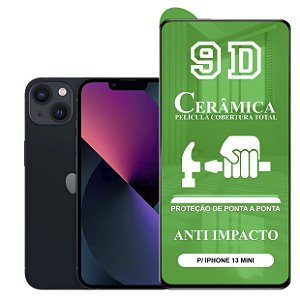 Película 9D Cerâmica Compatível com iPhone 13 Mini - Protetora Anti Impacto Queda Choque Shock Flexível Nano Gel