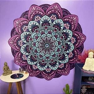 Manta Decorativa Mandala Roxo e Azul