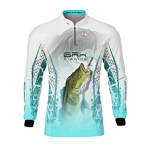 Camisa de Pesca Brk Tucunaré Branca e Azul com Proteção Solar UV50+