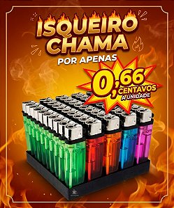 Caixa com 50 Isqueiros Chama Lighter Coloridos
