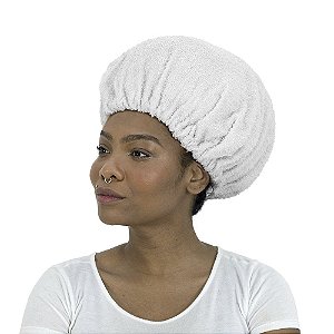Touca Toalha Com Elástico Para Secar Cabelo Branca