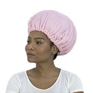 Touca Toalha Com Elástico Para Secar Cabelo Rosa