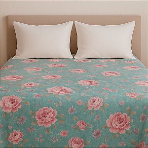Jogo de Cama Queen 4 Peças Microfibra 150 Fios Azul com Estampa Florida