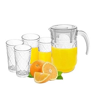 Jarra para suco ou água com 4 copos de vidro jarra de 1,3 lt