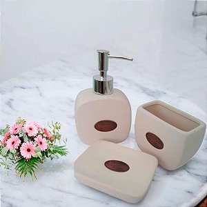 Saboneteira com 3 peças em ceramica kit lavabo porta sabonete porta algodão
