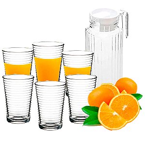 Jarra de vidro  1 LT com 6 copos de 180 ml para suco ou agua